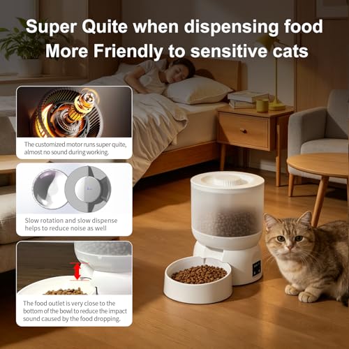 Darlipet Automatic Cat Feeder with 270-Day Battery Life, Rechargeable Auto Cat Feeder with Slow Feed Mode & Very Quiet Dispensing, 2.5L Bluetooth Small cat Food Dispenser for Cats & Small Dogs