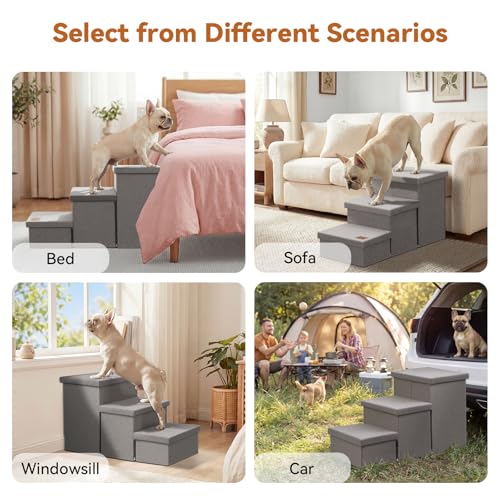 Zerbuger Wider Dog Ramp for High Bed with Storage 18" H, Foldable Dog Stairs for Small Medium Large Older Senior Animal, Sturdy Dog Step for Climbing Bed or Couch, Arthritis-Friendly (Gray, No Condo)