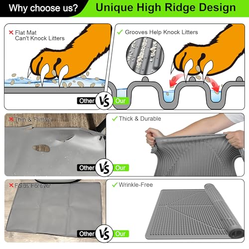 Mofason Cat Litter Mat XXL - Waterproof Kitty Litter Box mat for Floor - Extra Large Pet Trapping Litter Rug Pad - Silicone Cat Supplies & Accessories for Indoor Cats (38" x 25") -Grey