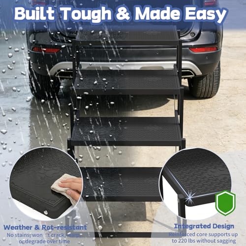 Dog Steps for Car, Truck, SUV, Dog Stairs for Car with Upgraded Non-Slip Surface, Foldable Dog Ramp for Car, Pet Stairs for Large Dogs, 4 Steps