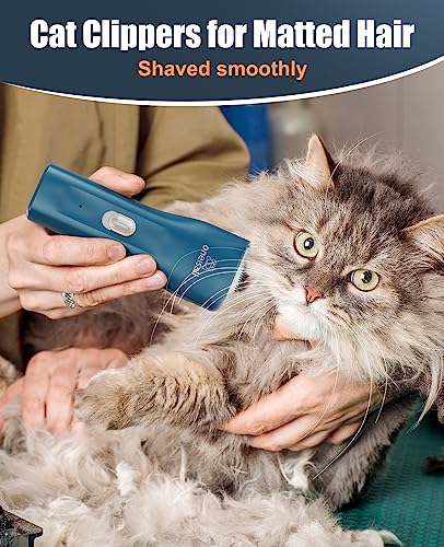 oneisall Pet Clipper for Cat Matted Hair, Pet Shaver for Cats Quiet Pet Clippers Waterproof Cordless Cat Clippers for Matted Long Hair with Storage Bag (Green)