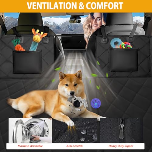 ROUWINNE Back Seat Extender for Dogs-Large Space, Dog Car Seat Cover Hard Bottom Holds 420lbs, Sturdy Backseat Extender for Dogs,Upgraded Waterproof Pet Car Bed Dog Hammock for Car, SUV,Truck, Black