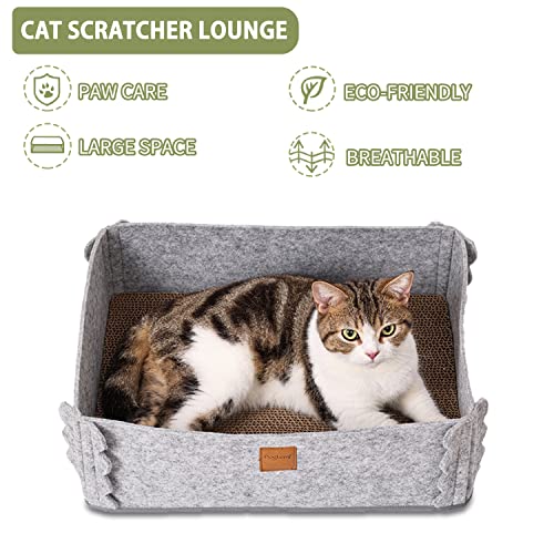 TIGOADT Felt Cat Scratcher Lounge Box with Removable Cardboard,Rectangular Cat Bed with Corrugated Board, Pet Scratching Pad for Furniture Protection, Training Toy (Gray)