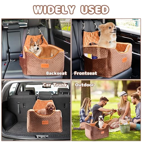 AlfaTok Memory Foam Booster Dog Car Seat with Washable Removable Cover, Elevated Pet Car Seat, Anti-Slip Sturdy Booster Seats for Small Dogs 35lbs, Seat Belt, Storage Pocket, Dog Blankets