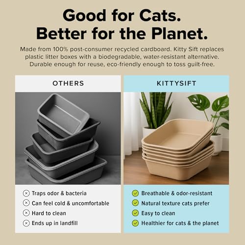 Kitty Sift Disposable Cat Litter Box Large, 6 Count, Durable Portable for Travel and Home, Eco-Friendly Disposable Litter Box Controls Odor