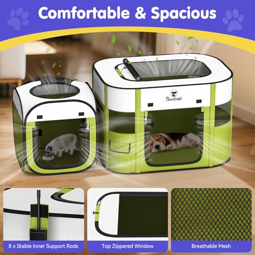 Pawaboo 2-in-1 Pet Playpen for Dog Cat, Portable Puppy Playpen with 600D Oxford, Divisible Pet Tent for Indoor and Outdoor Travel Use of Kitten and Puppy, Foldable Dog Enclosure