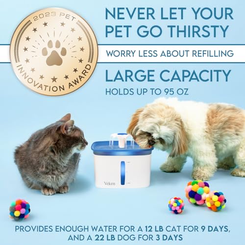 Veken Innovation Award Winner 95oz/2.8L Pet Fountain, Automatic Cat Water Fountain Dog Water Dispenser with Replacement Filters for Cats, Dogs, Multiple Pets (Blue, Plastic)