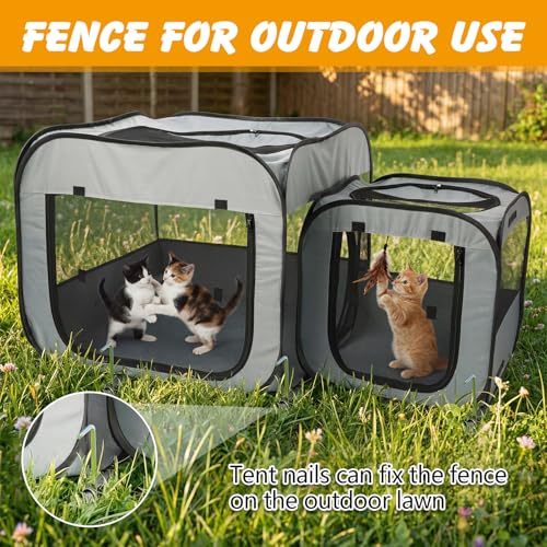 Portable Cat Playpen with Separate Areas, Foldable Cat Tent for Indoor and Outdoor, Pet Playpen for Kittens and Small Dogs
