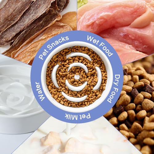 Welloyed 6'' Ceramic Slow Feeder Dog Bowls - Petal Shape Modern Dog Food Dish for Cats and Small Breed Dogs, Puzzle Maze Bowl to Slow Down Eating, Anti-Gulping, Dishwasher & Microwave Safe, White