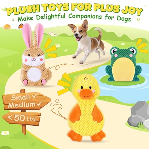 XIUGOAL Dog Toys to Keep Them Busy, 3 Pack No Stuffing Interactive Dog Toys with Crinkle, Squeaky Puppy Chew Toys for Small, Medium Breeds