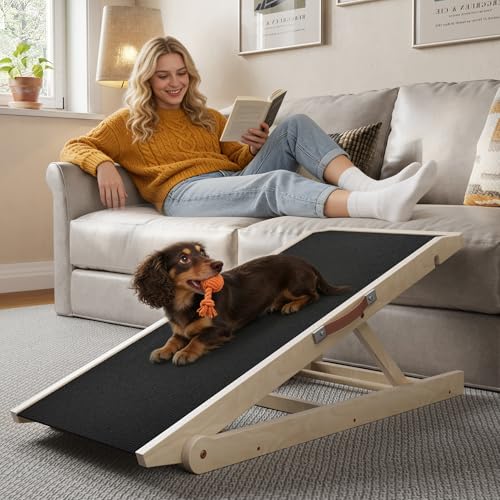 40" Dog Ramp for Couch & Low Bed – Extra Wide 16” Non-Slip Walking Surface, Load 200 lbs, Adjustable Pet Ramp with 4" Top Platform for Small Senior Dogs Dachshund Corgi – Dog Stairs Alternative