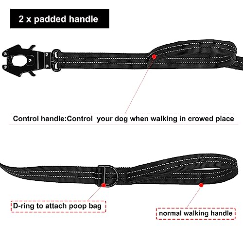 ICEFANG Tactical Dog Leash,K9 Training Walking Bungee Lead with 2 Control Handle,Heavy Duty Quick Release Metal Clasp,Hands Free D-Ring for Medium Large Dogs (4ft,Reflective Black)