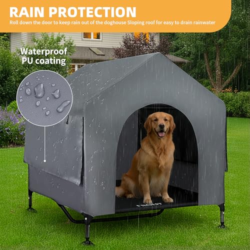 Pawmmo 42" Dog House Outdoor Indoor with Breathable Mesh Windows, 2-in-1 Outside Dog House Elevated Dog Bed Cot Dog Tent Shade Shelter, Easy to Assemble & Clean (42 INCH)