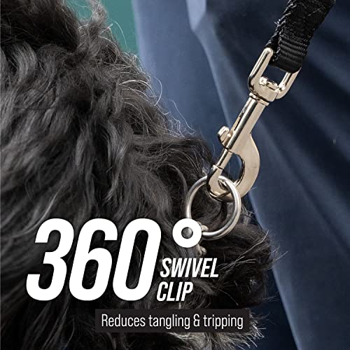 Leash Boss Free Range - Long Dog Leash for Large Dogs + Drawstring Backpack - 1 Inch Nylon Training Lead with Padded Handle (Black) (30 Ft)