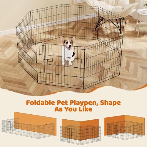 Yaheetech 24" High 8 Panel Foldable Metal Dog Exercise Pen Pet Playpen Dog Fence Outdoor & Indoor Use for Small Animals with Door Black