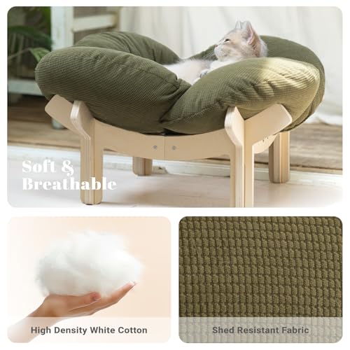 CHEERHOME PETS Elevated Cat Bed Wooden with Cushion Fluffy Pet Couch Sofa for Indoor Cats Raised Kitty Lounge Chair Suitable for Puppy, Cat Furniture(Green)