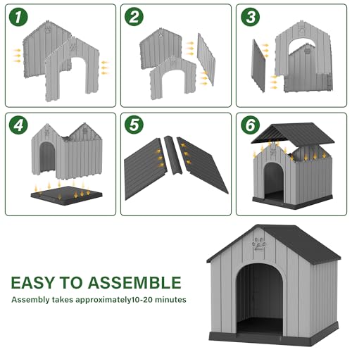Bifanuo Large Dog House for Outdoor & Indoor, Waterproof Puppy Shelter with Air Vents & Elevated Floor, Easy Assemble Sturdy Dog Kennel for Large Dogs (Black, 36.2''L×38''W×38''H)