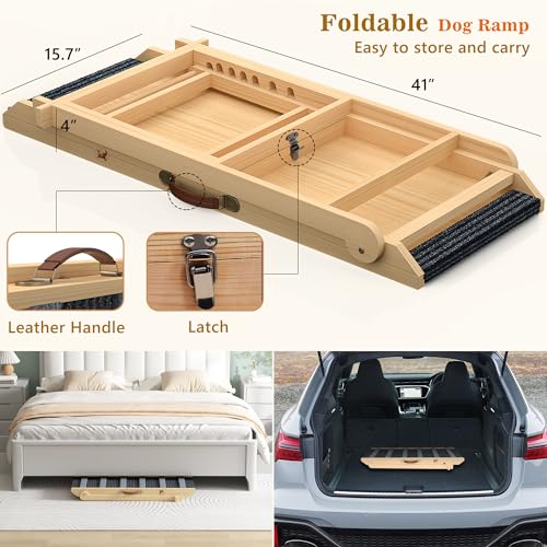 REONEY 𝟮𝟬𝟮𝟲 𝐔𝐩𝐠𝐫𝐚𝐝𝐞𝐝 Dog Ramp, Portable Pet Ramp for Large Small Old Dogs Cats with 7 Adjustable Heights 11" to 26.6", Non-Slip High Traction Ramps for High Bed, Couch, Hold up to 200 LBS