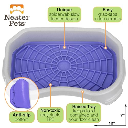 Neater Pets Neat-LIK Dog Lick Mat w/Mess-Proof Tray, Lick Mat for Dogs, Cats, Puppy, Reduces Anxiety & Boredom, Peanut Butter Slow Feeder, Interactive Treat Licking Pad (Purple & Green/Vanilla Bean)