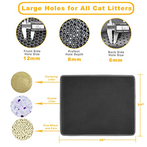 Cat Litter Mat 30" x 24" LARGE Size, Urine Proof Waterproof Sleeping Pad, Premium EVA No Phthalate, Washable Easy Clean, Trapping for Litter Box Anti Tracking Kitty Mats Gray