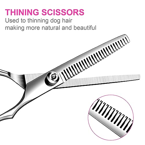 TINMARDA Dog Grooming Kit, Professional Stainless Steel Dog Grooming Scissors with Curved Shears, Pink Finger Rings - 4 Piece Sharp Durable Pet Shears for Dogs Cats At Home Salon-Quality Grooming