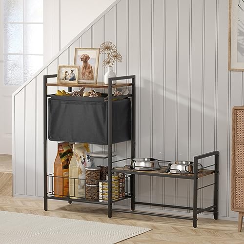 Lomivra Elevated Dog Bowl Stand with Toy Bin Basket, 4 Height Adjustable Raised Feeding Station Cabinet, Lifted Food and Water Bowl Holder, Pet Storage Organizer for Large Medium Small Dogs