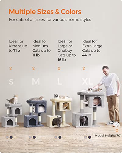 Feandrea Cat Tree, 40.6-Inch Cat Tower, Plush Condo for Extra Large Cats up to 44 lb, Large Perch, 2 Caves, Scratching Post, Light Gray UPCT614W01