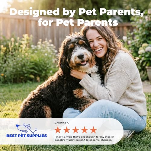 Best Pet Supplies 8" x 9" Large Unscented Dog Wipes - Cleaning and Deodorizing for Paws and Coat - Gentle Formula with Aloe Vera Vitamin E for Puppies and Cats - 100 Count