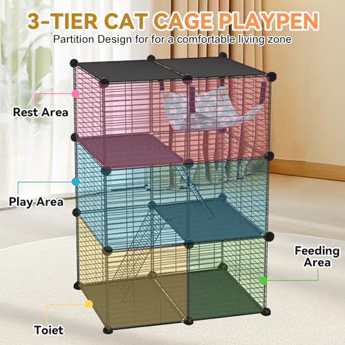 VISCOO Cat Cage(for Kitten), 3-Tier DIY Catio Cat Enclosures, 24" x 16" x 36" Cat Playpen Indoor & Outdoor with Hammock, Detachable Metal Wire Cats Crate, Exercise Place for Squirrel, Ferret