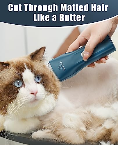 oneisall Pet Clipper for Cat Matted Hair, Pet Shaver for Cats Quiet Pet Clippers Waterproof Cordless Cat Clippers for Matted Long Hair with Storage Bag (Green)