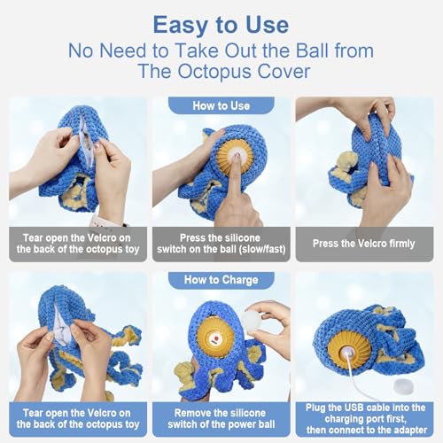Qraxond Interactive Dog Toys Octopus,Durable Automatic Jumping Dog Toy to Keep Them Busy,Squeaky Moving Tug of War Doggie Toy,USB Rechargeable,Not for Aggressive Chewers (Blue)