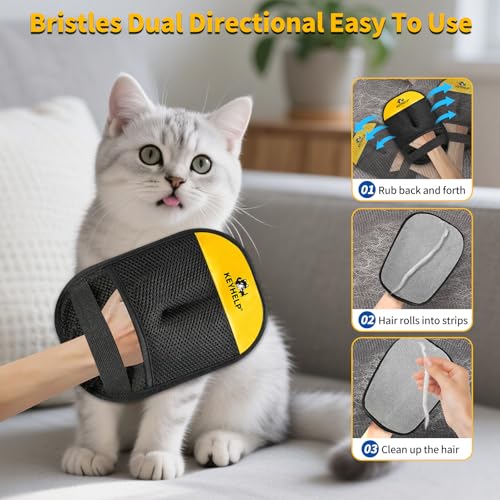 KEYHELP Pet Hair Removal Glove for Dogs & Cats, Newly Upgraded Reusable Electrostatic Pet Hair Glove, Magic Brush Pet Hair Remover Tool for Clothing, Couch, Carpet, Car Seat