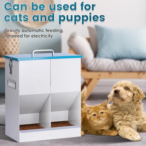 KHEARPSL Automatic Cat Feeder for 2 Cat, 42cups/10L Automatic Pet Feeder for Dogs and Cats, Multiple Cats Feeder Outdoor Large Capacity Galvanized Steel Gravity Pet Dog Dry Food Dispenser (10L)