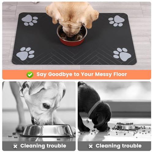 Pet Feeding Mat-Absorbent Pet Placemat for Food and Water Bowl, with Waterproof Rubber Backing, Quick Dry Water Dispenser Mat for Dog and Cat (27"x17", Striped Dark Gray)