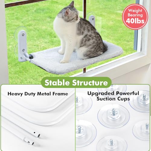 Zoratoo 2PC Cat Window Perch Cordless Foldable Cat Hammock Bed for Window with Metal Frame and Reversible Cover, Large Suction Cups Window Resting Seat for Indoor Cats (Cat Bed, M-2PC)
