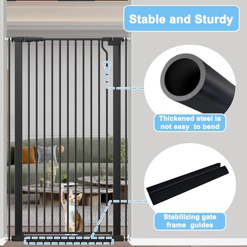 51.18" Extra Tall Cat Gate for Doorway 48.5"-56.2" Wide Auto Close Tall Pet Gate No Drilling Pressure Mounted for Hallway Kitchen,Black