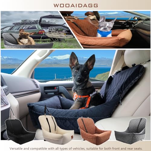 WOOAIDAGG Dog Car Seat for Small Dogs,Ultra-Soft Fabric,2 Storage Pockets & Safety Leash,Adjustable Straps,Easy to Install,Fully Detachable and Washable(Beige)
