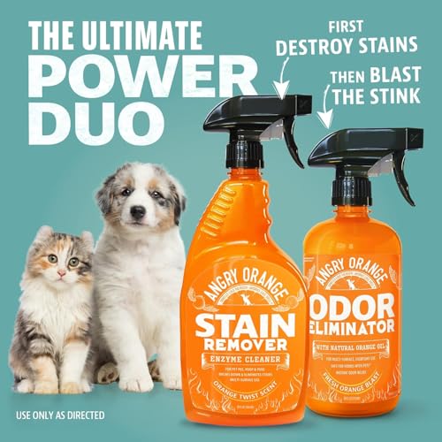 Angry Orange Stain Remover - 32oz Enzyme Pet Cleaner - Dog & Cat Urine Destroyer and Stain Remover - Citrus Spray Cleaning Solution - Puppy Supplies
