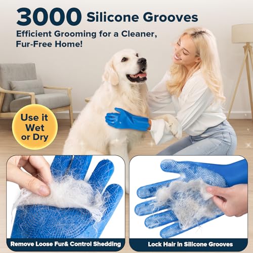 Augwind 6PCS Pet Grooming Kit for Dogs, Cats and Horses | Dog Washing Gloves | Cleanroom Gloves | Dog Bath Brush | Dog Bath Gloves | Dog Shampoo Brush | Dog Bath Supplies (Navy Blue)
