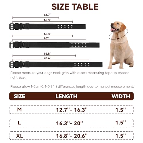 Heavy Duty Dog Collar for Large Dogs, Tactical Dog Collars with Metal Buckle & D Ring, 1.5" Width Thick Adjustable Nylon Collar for Medium Dogs, Black/L
