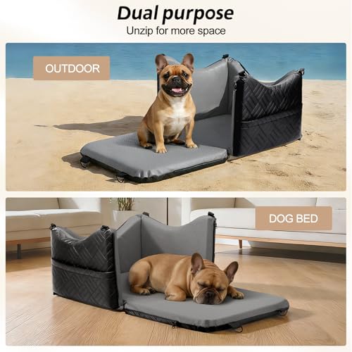 JOEJOY Dog Car Seats for Small Medium Dogs, Wipe Clean Waterproof Detachable PU Leather Cover, Thickened 2 inch Memory Foam Pet Car Seat with Safety Belt and Storage Pockets(No Cushion)