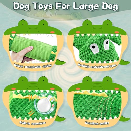 WOWBALA Dog Squeaky Toys, 24-31 Inch Stretchable Crocodile Plush Toy, Interactive Tug of War Toy for Puppies, Small, Medium and Large Dogs, Crinkle Chew Toy for Indoor & Outdoor Fun