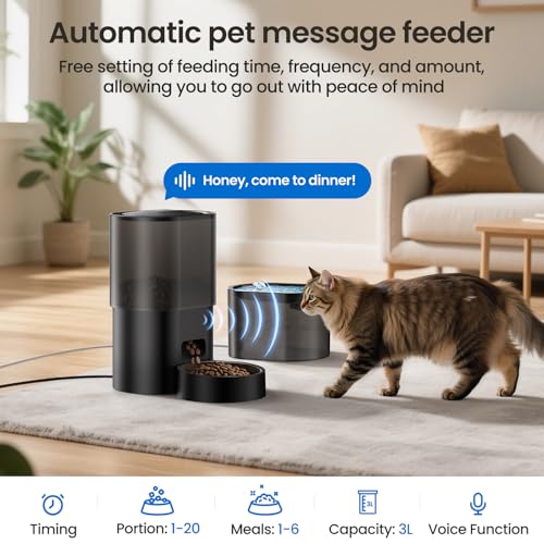 Automatic Cat Feeder and Water Fountain 2-in-1, Smart Timed Cat Food Dispenser with 2.4G WiFi APP Control, Automatic Dog Feeder and Water Dispenser with 10s Voice Recorder for Cats Small Dogs