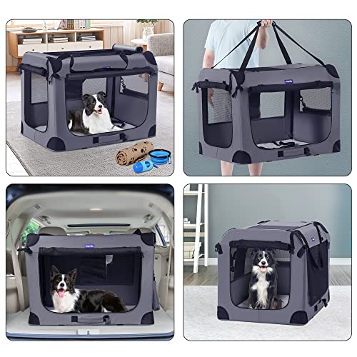 Petprsco Portable Dog Crate - 32"x23"x23" Collapsible Dog Travel Crate for Medium/Large Dogs with Soft Blanket, Foldable Bowl & Poop Bag Dispenser - Indoor & Outdoor Use