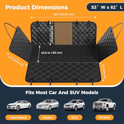 Eamefia Dog Car Seat Cover for Back Seat, Hard Bottom Back Seat Extender for Dogs - Supports 400lbs, Scratch Resistant, Anti Slip Portable Dog Hammock, Suitable for F150, SUVs and Trucks Black