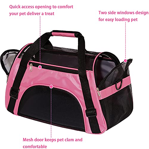 MuchL Cat Carrier for Cats Soft-Sided Travel Pat Carrier for Cat with Wooden Padding Board Airline Approved Lightweight Comfortable Cat Bag for Puppy Small Pets (Small, Pink)