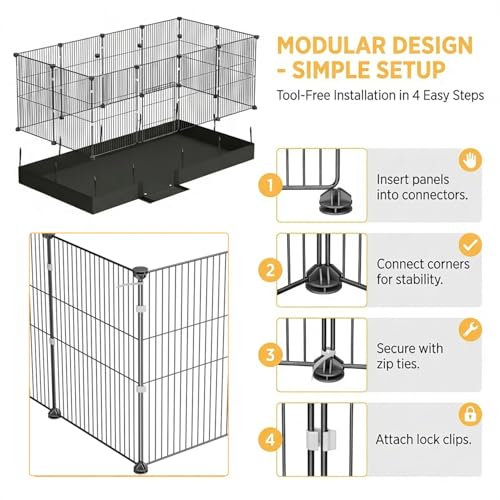 SNAAT Guinea Pig Cages DIY Small Animal Playpen with Waterproof Liner, Expandable Cage for Guinea Pigs, Metal Wire Yard Fence Rabbit Cage