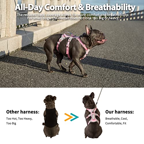 Huntboo Escape Proof Dog Harness, Escape Artist Harness, Fully Reflective Harness with Padded Handle, Breathable,Durable, Adjustable Vest for Medium Dogs Walking, Training, and Running Gear (Pink,M)