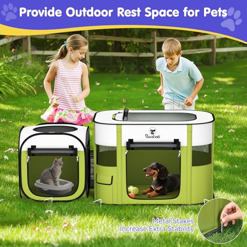 Pawaboo 2-in-1 Pet Playpen for Dog Cat, Portable Puppy Playpen with 600D Oxford, Divisible Pet Tent for Indoor and Outdoor Travel Use of Kitten and Puppy, Foldable Dog Enclosure