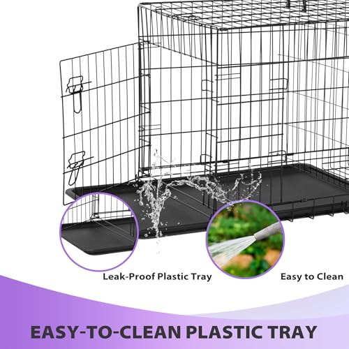 BestPet | Dog Crate | 48" | Black | Foldable Metal Kennel with Double Doors, Secure Slide-Bolt Latches, Leakproof Tray | Portable Dog Cage for Large Breeds | for Travel, Indoor & Outdoor Use